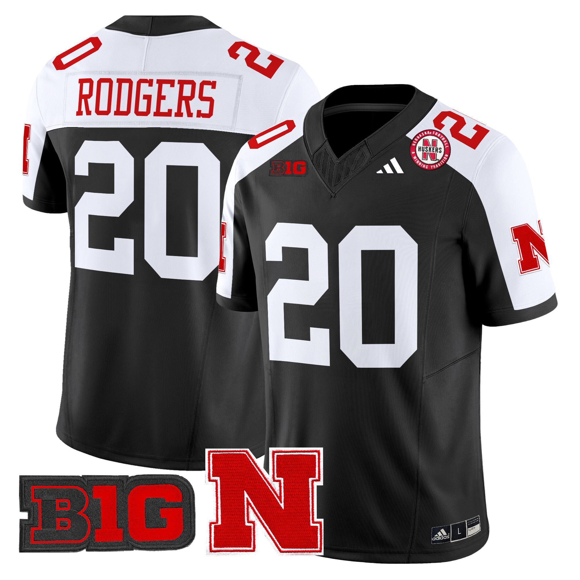 Men Nebraska Cornhuskers #20 Rodgers Black 2024 Vapor Limited NCAA Jersey